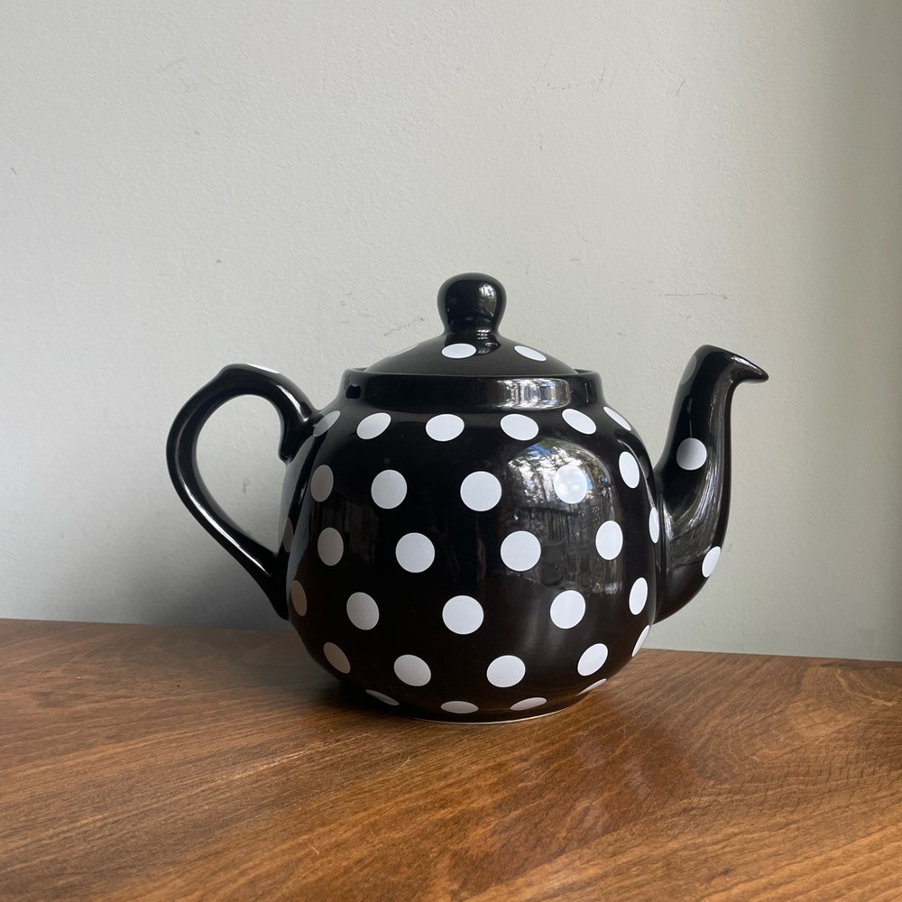 Farmhouse Kitchen Stylish Black Teapot with White Polka Dots